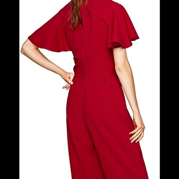 NWOT - ZARA RED JUMPSUIT WITH BOW RUFFLED SLEEVES Size: XS - Picture 2 of 4